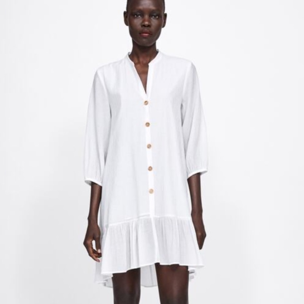 ZARA Textured Mini Dress with Ruffles - Elegant & Flowy - Size XS